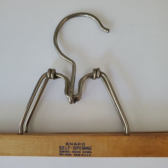 Snapo Vintage Set of 2 Self Openeing Swing Arm Down Wooden Hangers 9 IN 11 IN - Picture 4 of 7